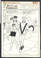 ! AWESOME 1965 LARGE ART PIN-UP FEATURING ARCHIE AND VERONICA WALKING WITH CHRISTMAS PRESENTS WHILE BETTY THROWS A SNOWBALL AT ARCHIE'S HEAD Issue Betty and Veronica Spectacular #32 Page 26 Comic Art