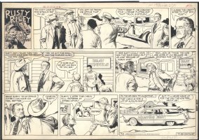= FRANK GODWIN RUSTY RILEY SUNDAY 1958 - HUGE + BEAUTIFUL - DOGNAPPING Issue Rusty Riley Page 7-5-1959 Comic Art