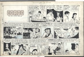 = BEAUTIFUL GORDO SUNDAY PAGE - GUS ARRIOLA - GOOD VS EVIL Issue Gordo Page 8-21-1945 Comic Art