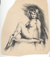 OUTSTANDING KRENKEL INK SKETCH OF SEXY SEATED NUDE - ILLUSTRATION ART Comic Art