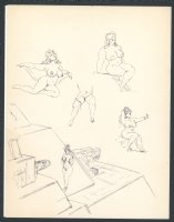 ! NUDE WOMAN IN 5 POSES AT MEXICAN PYRAMID - INK SKETCH BY ROY KRENKEL Issue Sketch Page 7 Comic Art